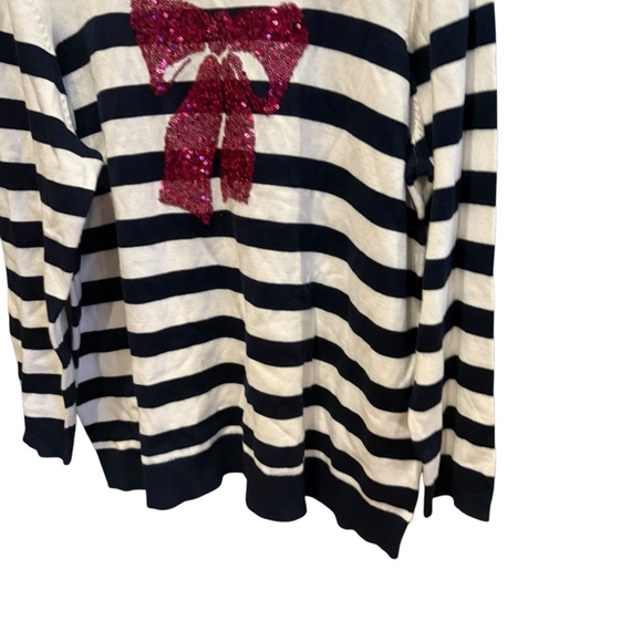 NWT Kim Rogers Sweater Women Size 2 Blue/ White Stripe Pink Sequin Bow - Picture 5 of 10